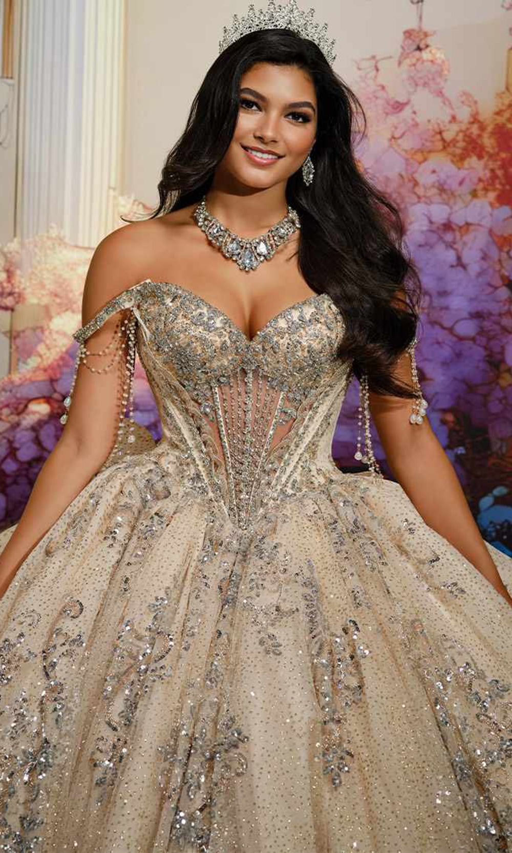 gold and silver quinceanera dresses Princesa by Ariana Vara PR30231 - Long Cracked Ice, Lace Applique, Sequin, Stone Accents, Beading & Crinoline Ballgown Dress APPAREL