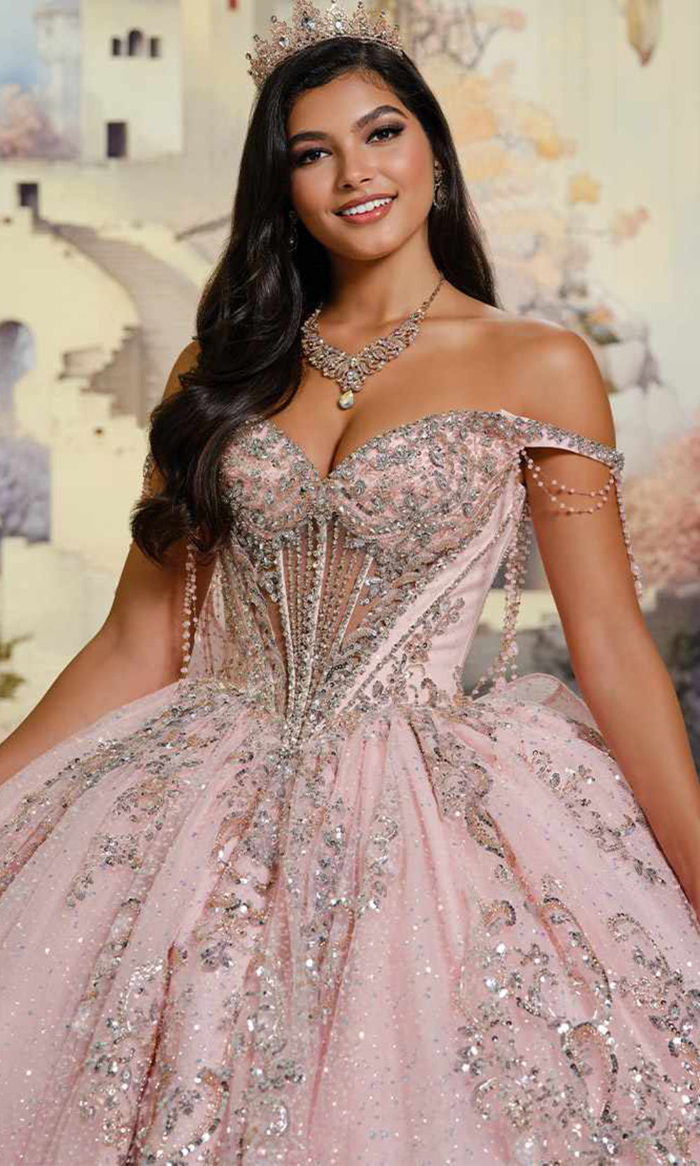 Princesa by Ariana Vara PR30231 - Long Cracked Ice, Lace Applique, Sequin, Stone Accents, Beading & Crinoline Ballgown Dress