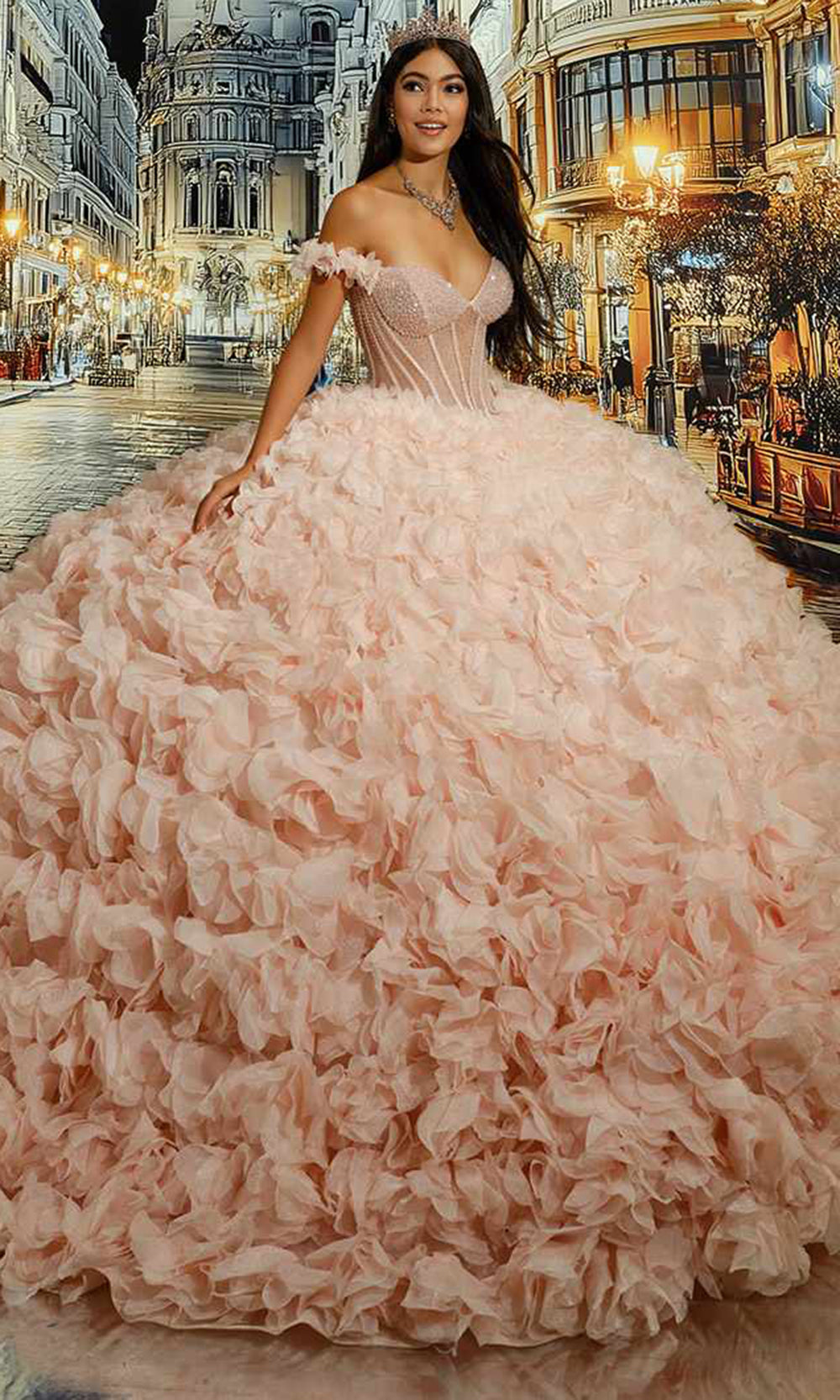 Princesa PR30232 - Off Shoulder 3D Floral Quince Gown Quinceanera Dresses