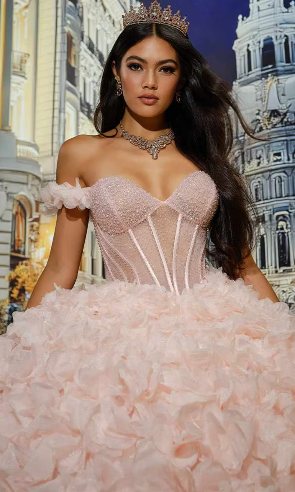 Princesa PR30232 - Off Shoulder 3D Floral Quince Gown Quinceanera Dresses