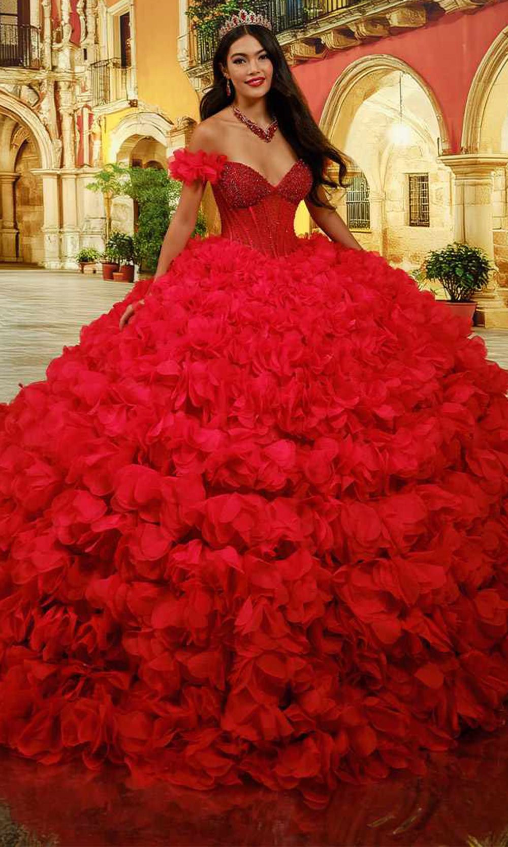 Princesa PR30232 - Off Shoulder 3D Floral Quince Gown Quinceanera Dresses