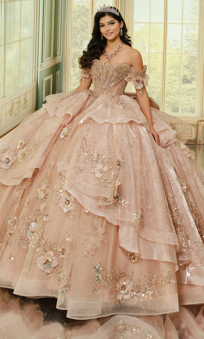 Princesa by Ariana Vara PR70106 - Floral Off Shoulder Layered Ballgown Quinceanera Dresses