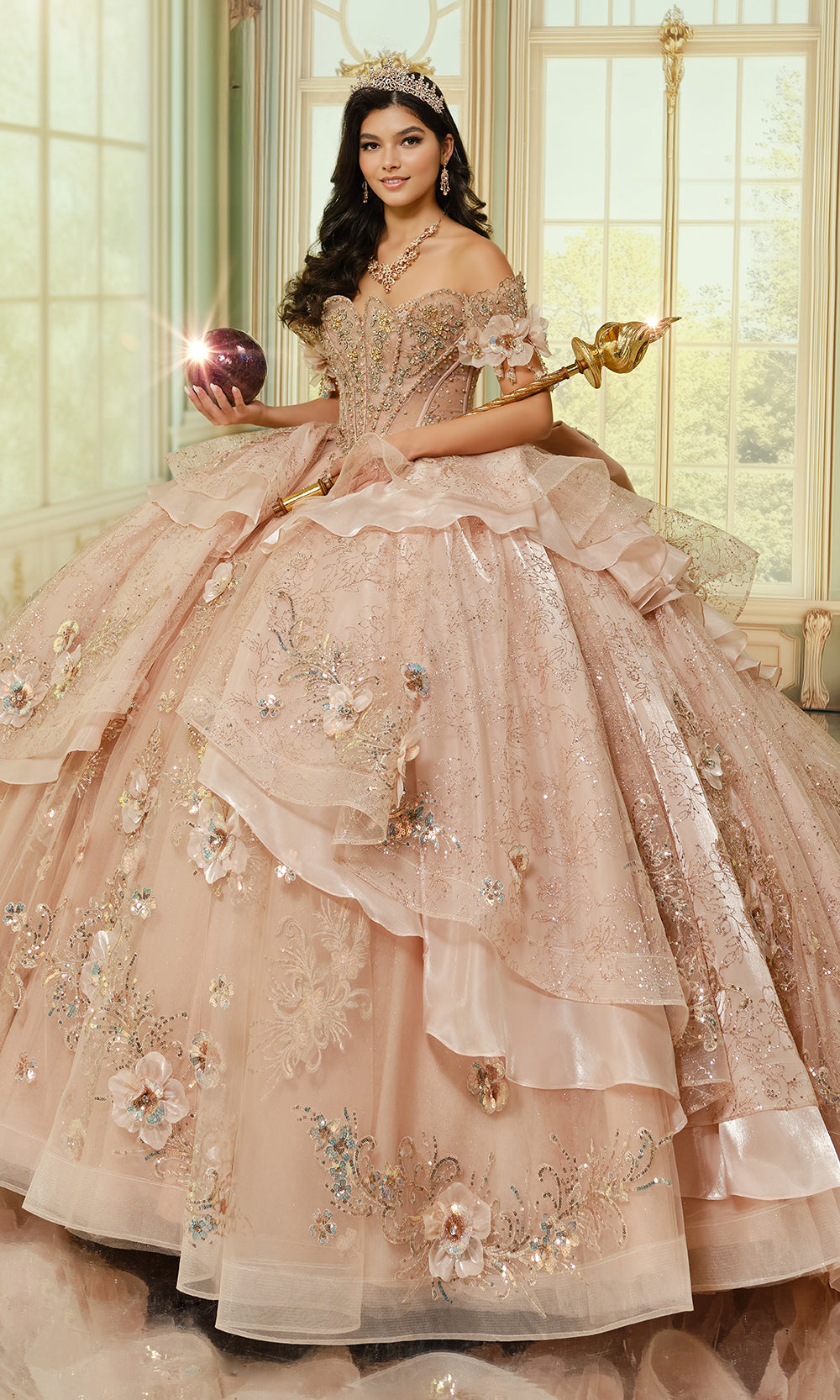 Princesa by Ariana Vara PR70106 - Floral Off Shoulder Layered Ballgown Quinceanera Dresses