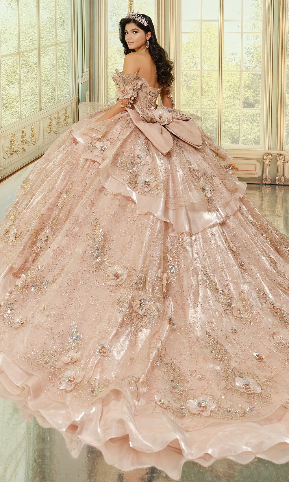 Princesa by Ariana Vara PR70106 - Floral Off Shoulder Layered Ballgown Quinceanera Dresses