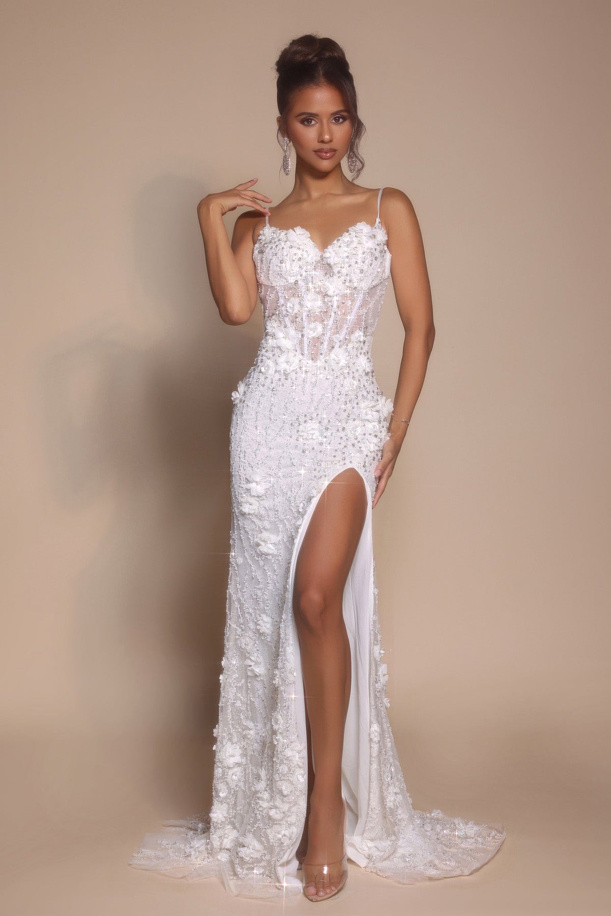 Portia and Scarlett PS25294 - Sleeveless 3D Floral Prom Gown