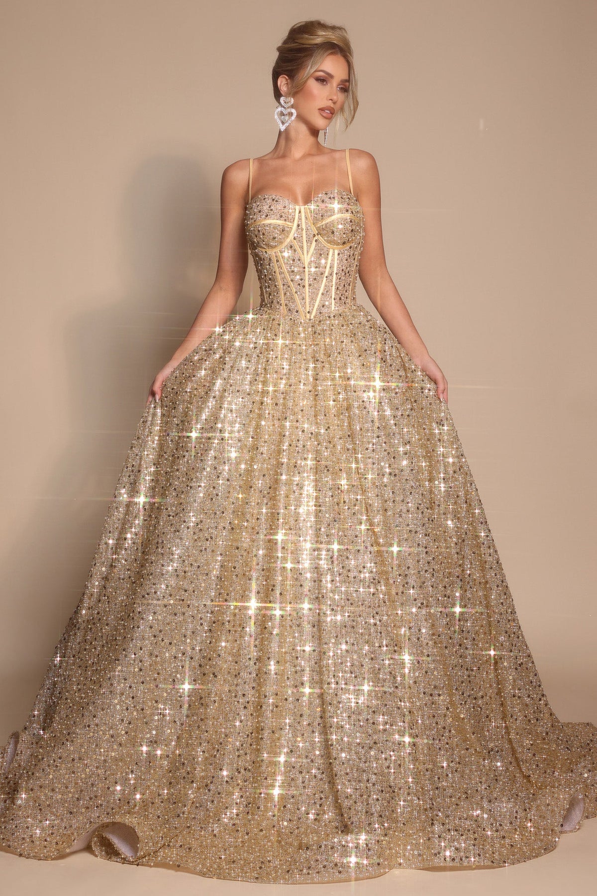 Portia and Scarlett PS25308 - Spaghetti Straps Beaded Prom Ballgown