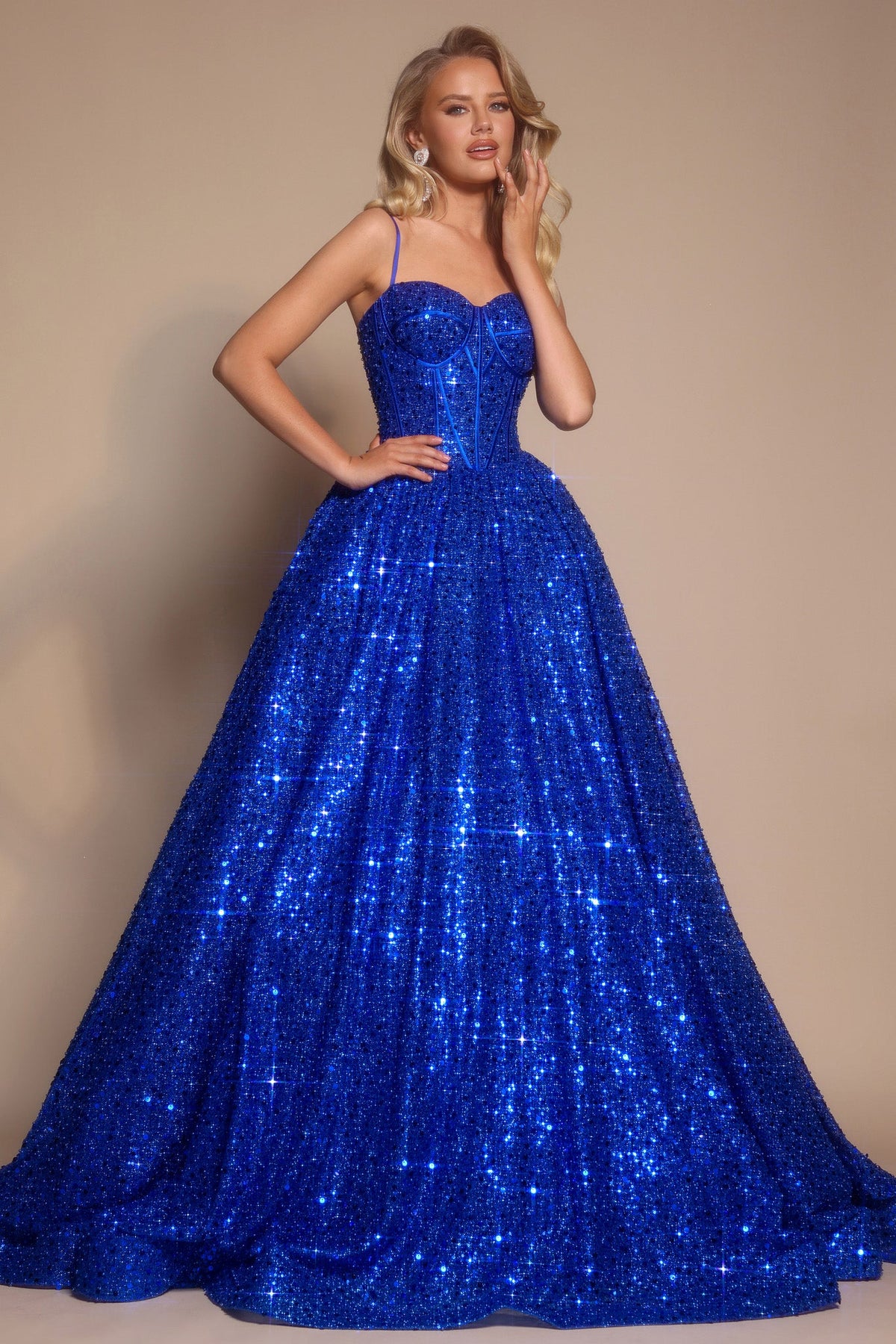 Portia and Scarlett PS25308 - Spaghetti Straps Beaded Prom Ballgown