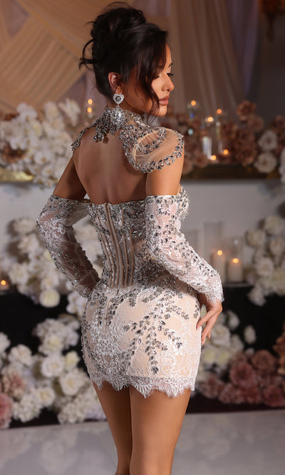 Portia and Scarlett PS25575 - Floral Lace Corset Short Dress Cocktail Dresses
