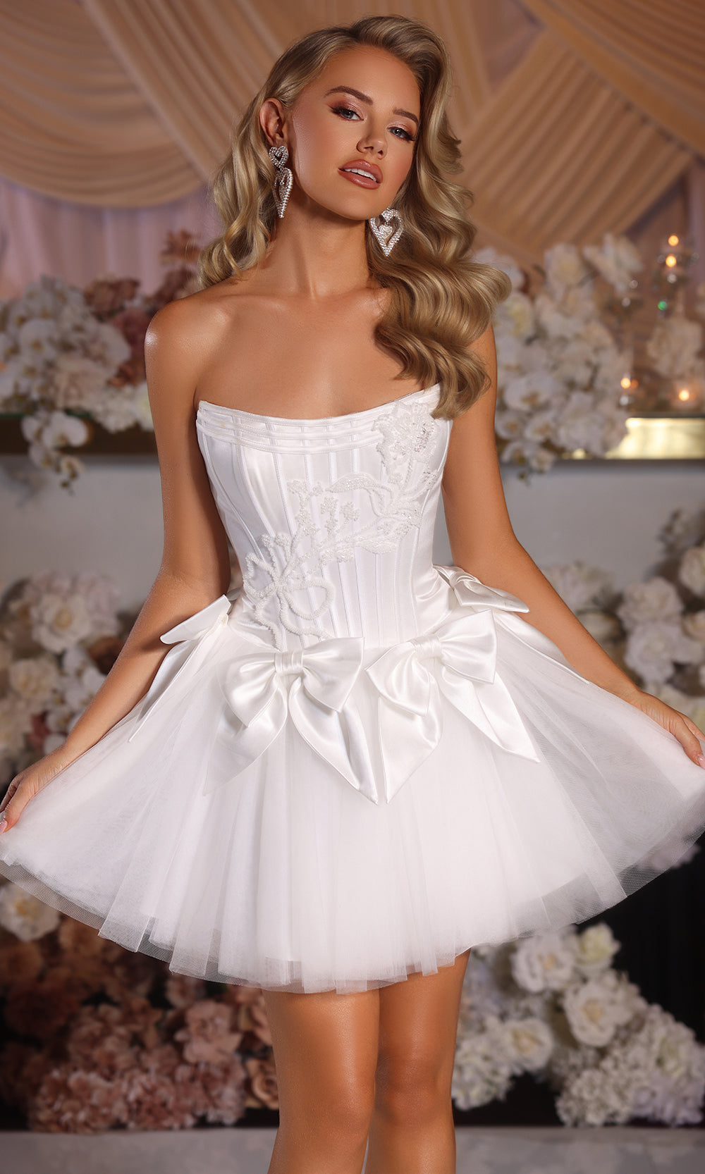 Portia and Scarlett PS25709 - Scoop Neck Corset Mini Dress with Bows Cocktail Dresses
