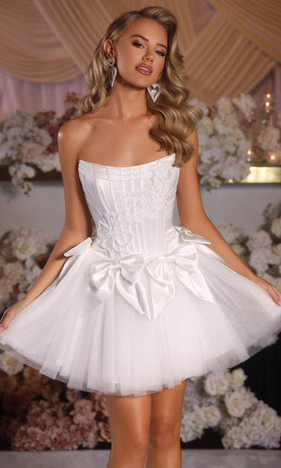 Portia and Scarlett PS25709 - Scoop Neck Corset Mini Dress with Bows Cocktail Dresses