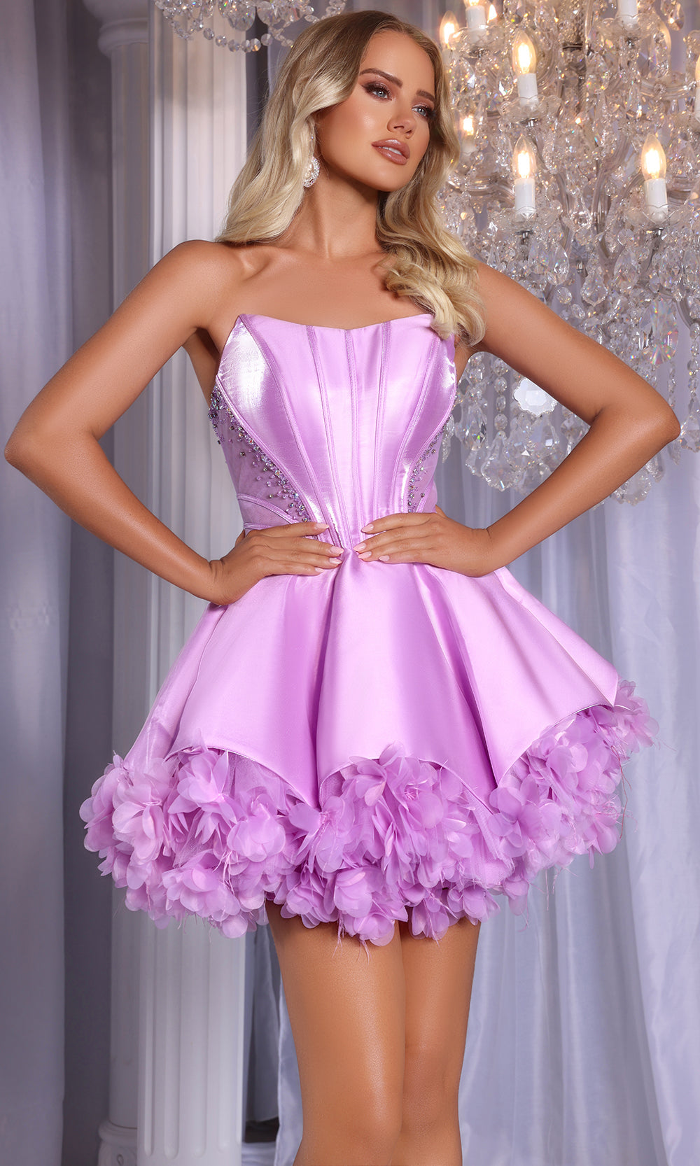Portia and Scarlett PS25776 - Strapless Floral Appliqued Mini Dress Cocktail Dresses