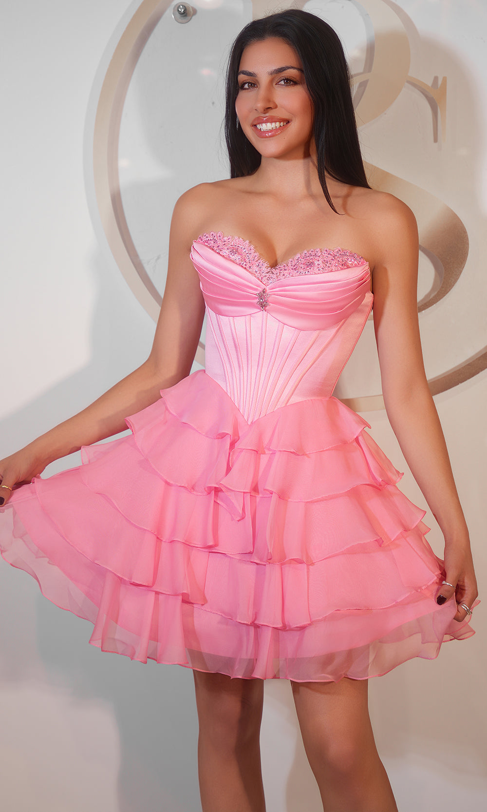 Portia and Scarlett PS25792 - Embellished Strapless Ruffled Dress Homecoming Dresses