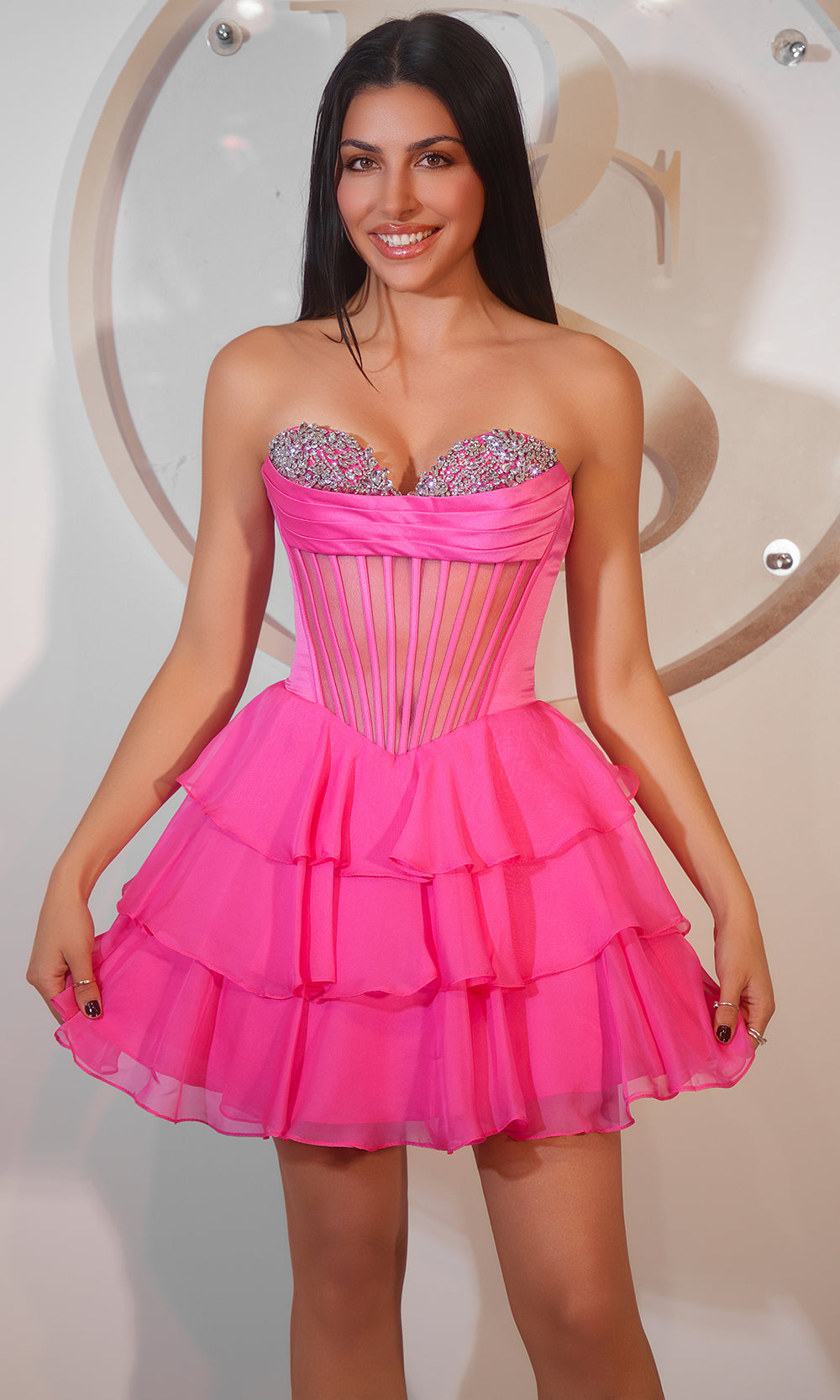 Portia and Scarlett PS25799 - Strapless Tiered Ruffle Mini Dress Homecoming Dresses