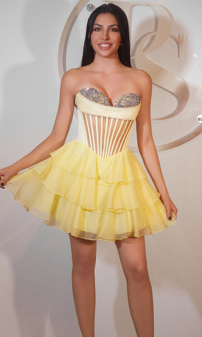 Portia and Scarlett PS25799 - Strapless Tiered Ruffle Mini Dress Homecoming Dresses