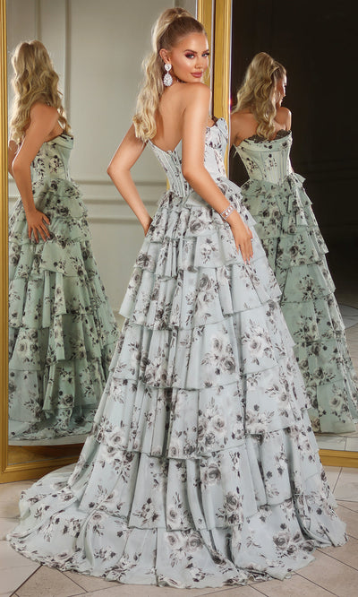 Portia and Scarlett PS25960 - Floral Print A-Line Gown with Slit Prom Dresses
