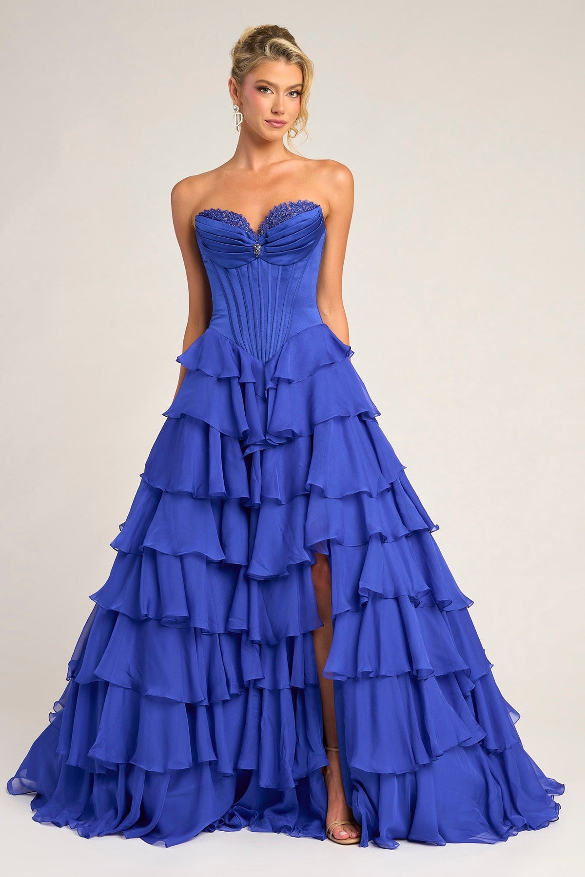 Portia and Scarlett PS25963 - Strapless Corset Slit Evening Gown