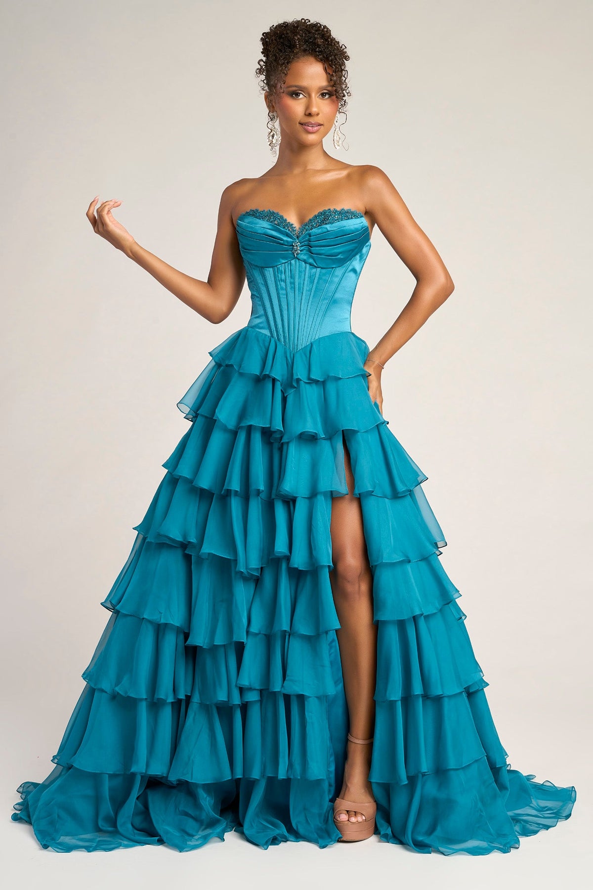 Portia and Scarlett PS25963 - Strapless Corset Slit Evening Gown