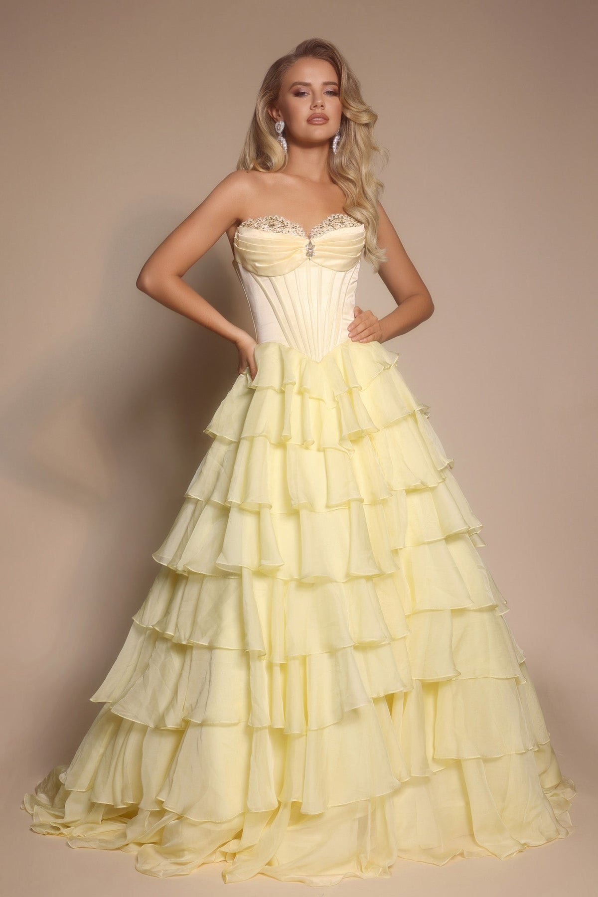 Portia and Scarlett PS25963 - Strapless Corset Slit Evening Gown