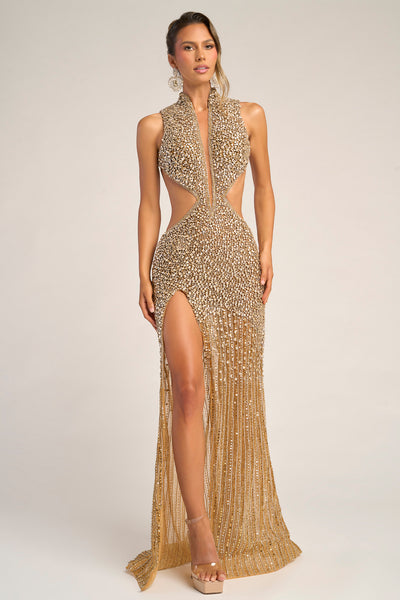 Portia and Scarlett PS25988C - Sparkle Plunging V-Neck Gown with Slit