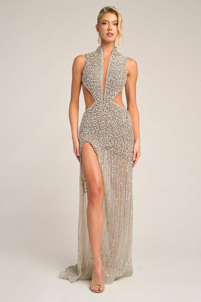 Portia and Scarlett PS25988C - Sparkle Plunging V-Neck Gown with Slit