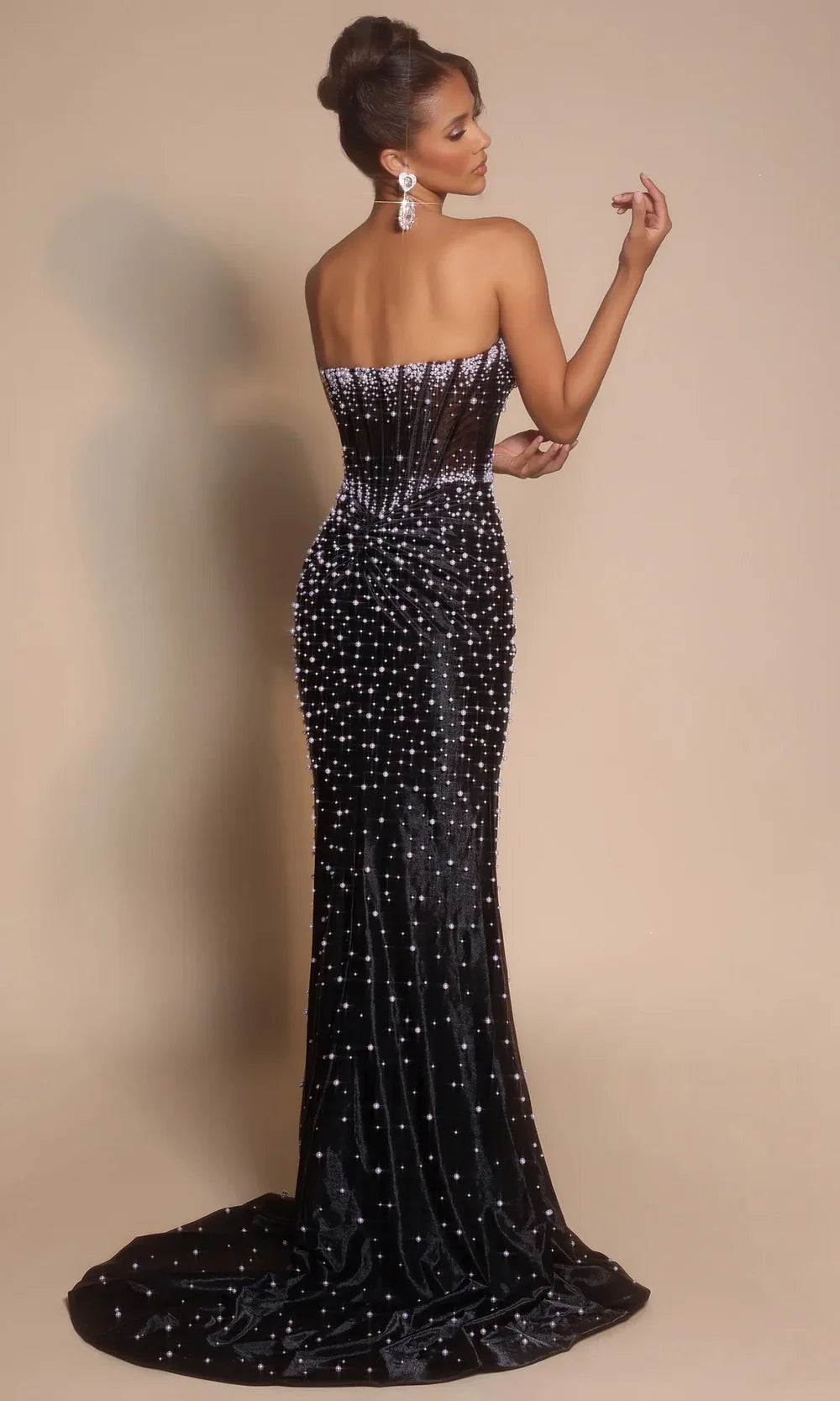 Portia and Scarlett PS26002 - Strapless Slit Dress With Pearl Beading Prom Dresses