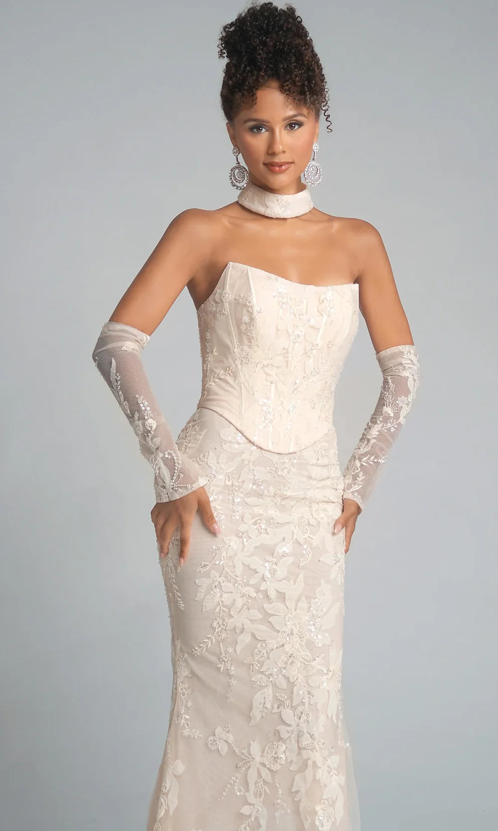 Portia and Scarlett PS26005 - Strapless Basque Embroidered Dress Prom Dresses