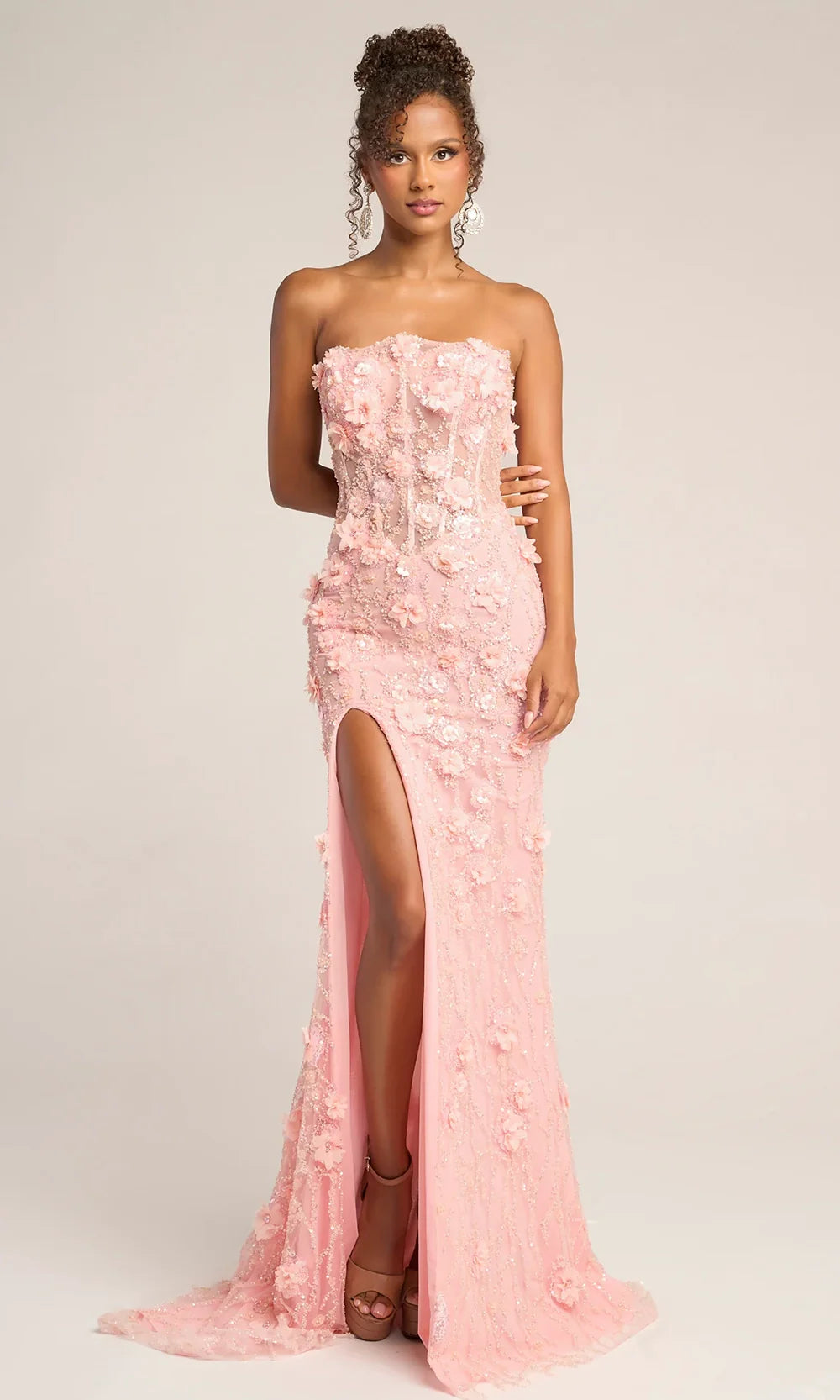 Portia and Scarlett PS26011 - Strapless 3D Floral Applique Dress Prom Dresses
