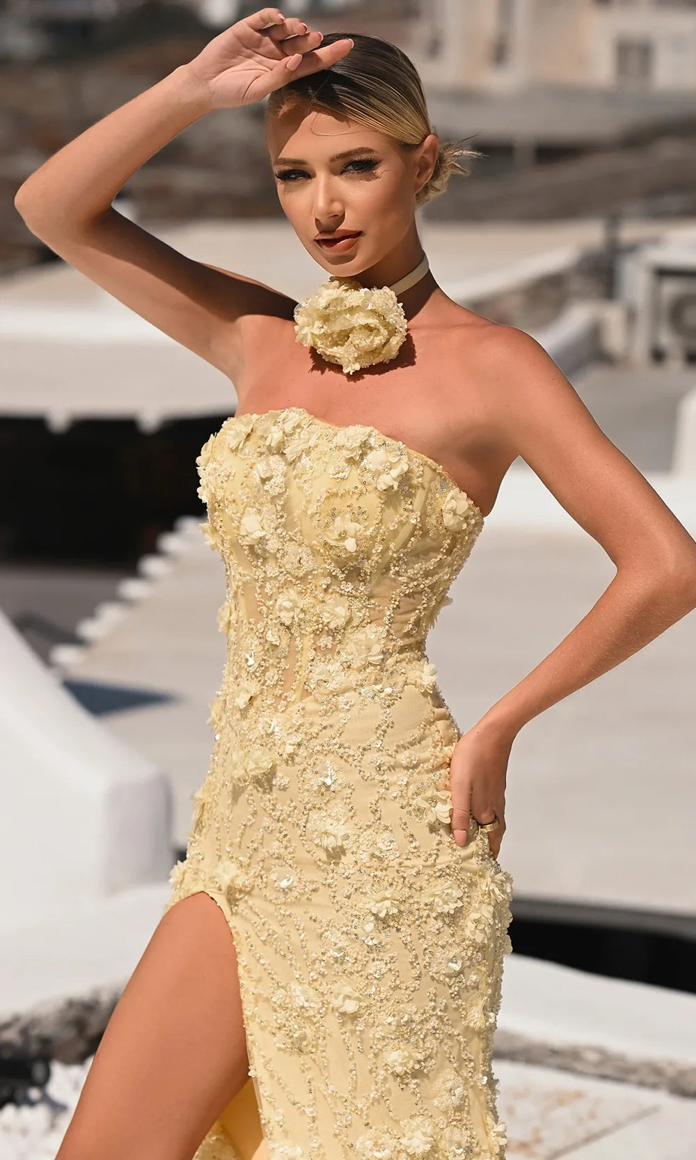 Portia and Scarlett PS26011 - Strapless 3D Floral Applique Dress Prom Dresses
