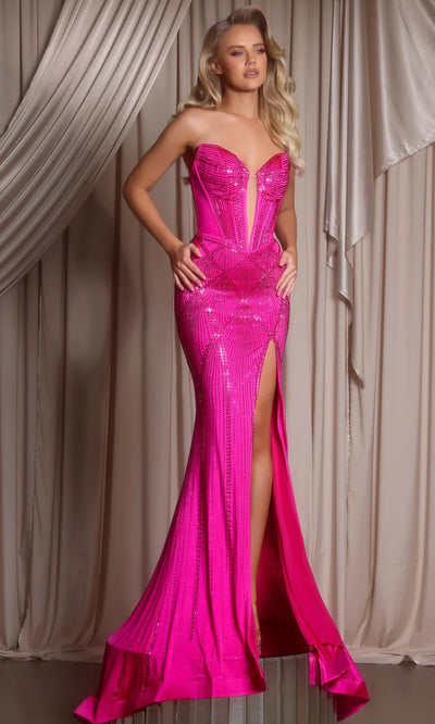 Portia and Scarlett PS26013 - Illusion Plunge Corset Beaded Dress Prom Dresses