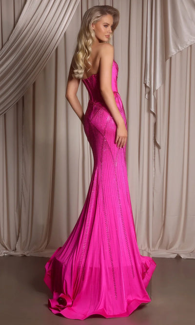 Portia and Scarlett PS26013 - Illusion Plunge Corset Beaded Dress Prom Dresses