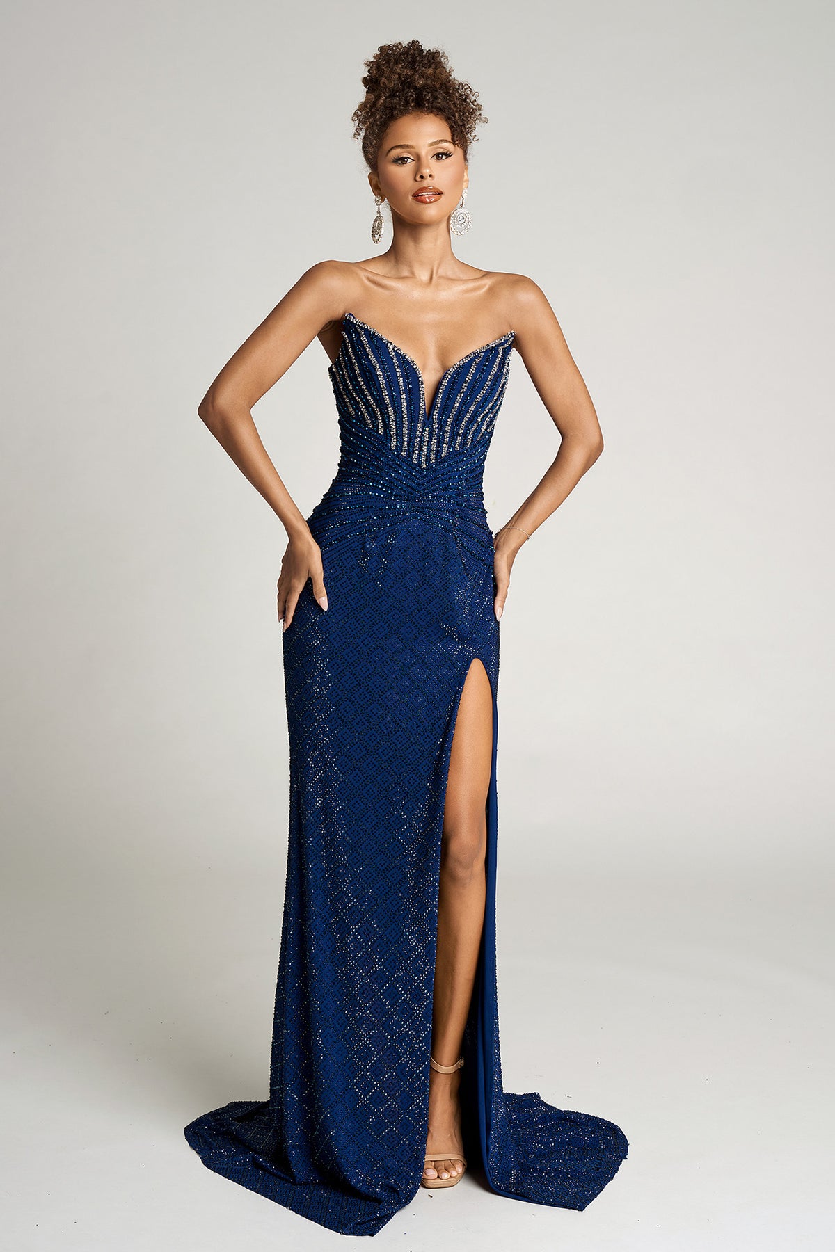 Portia and Scarlett PS26016 - Beaded Ornate Fitted Dress With Train