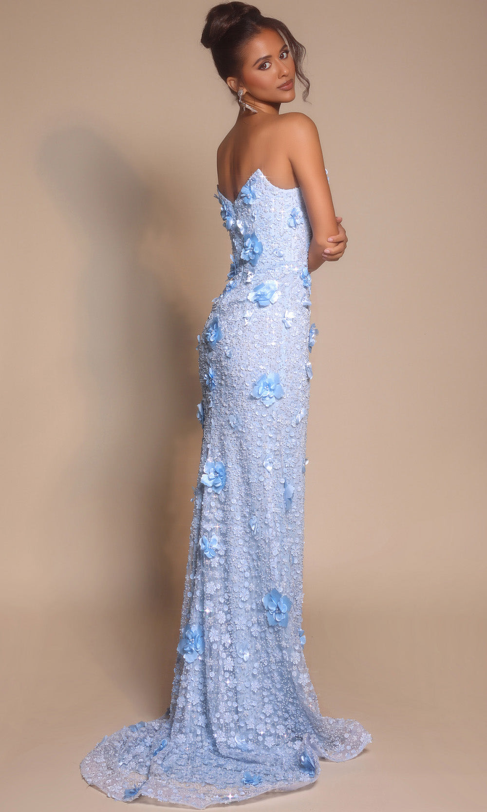 Portia and Scarlett PS26019 - Plunging V-Neck Floral Applique Dress Prom Dresses