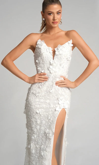 Portia and Scarlett PS26019 - Plunging V-Neck Floral Applique Dress Prom Dresses