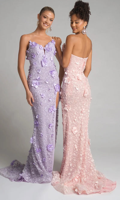 Portia and Scarlett PS26019 - Plunging V-Neck Floral Applique Dress Prom Dresses