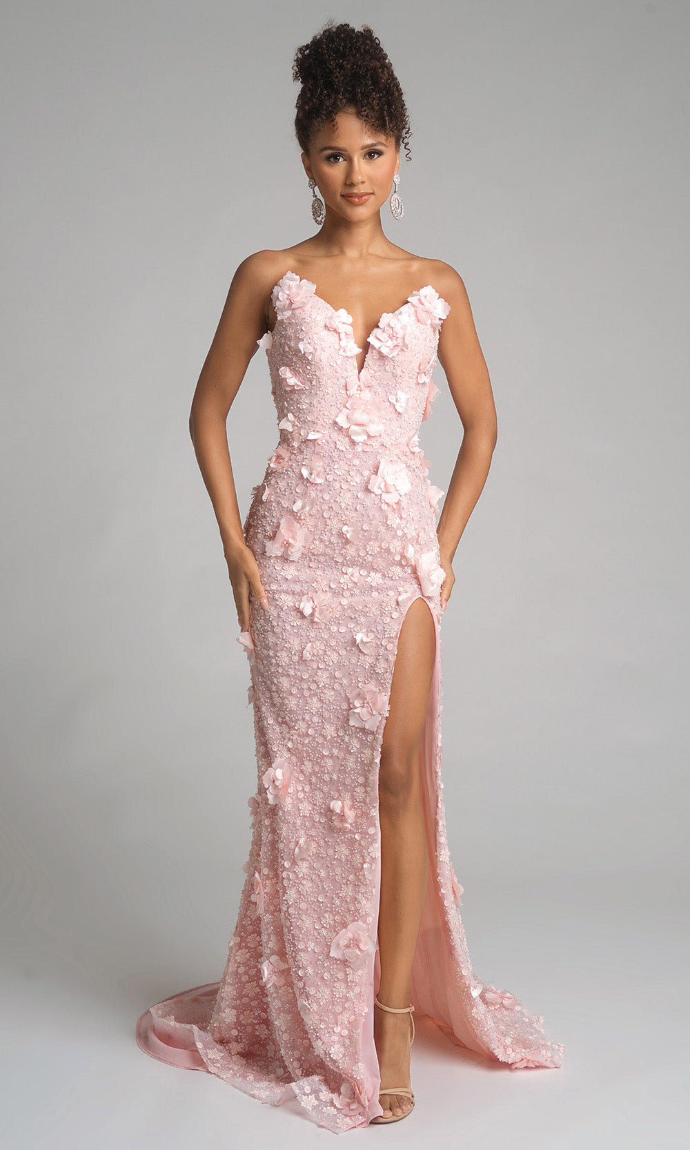 Portia and Scarlett PS26019 - Plunging V-Neck Floral Applique Dress Prom Dresses