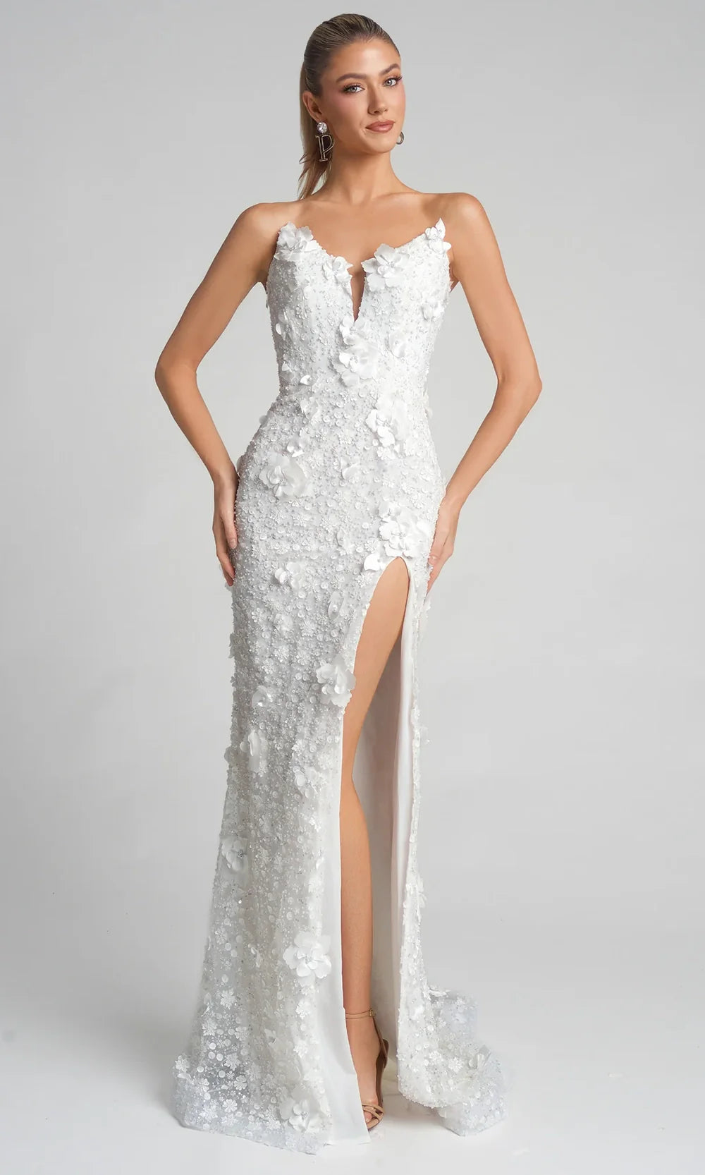 Portia and Scarlett PS26019 - Plunging V-Neck Floral Applique Dress Prom Dresses