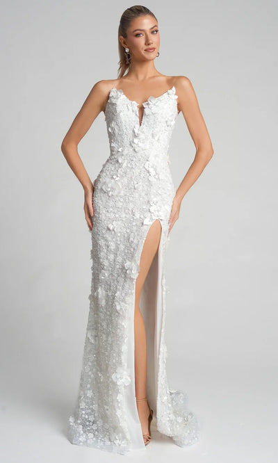 Portia and Scarlett PS26019 - Plunging V-Neck Floral Applique Dress Prom Dresses