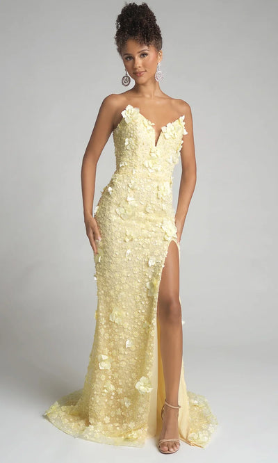 Portia and Scarlett PS26019 - Plunging V-Neck Floral Applique Dress Prom Dresses