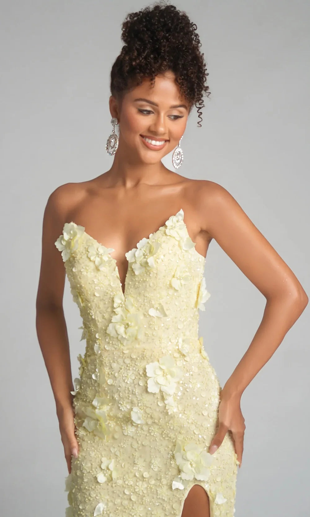 Portia and Scarlett PS26019 - Plunging V-Neck Floral Applique Dress Prom Dresses