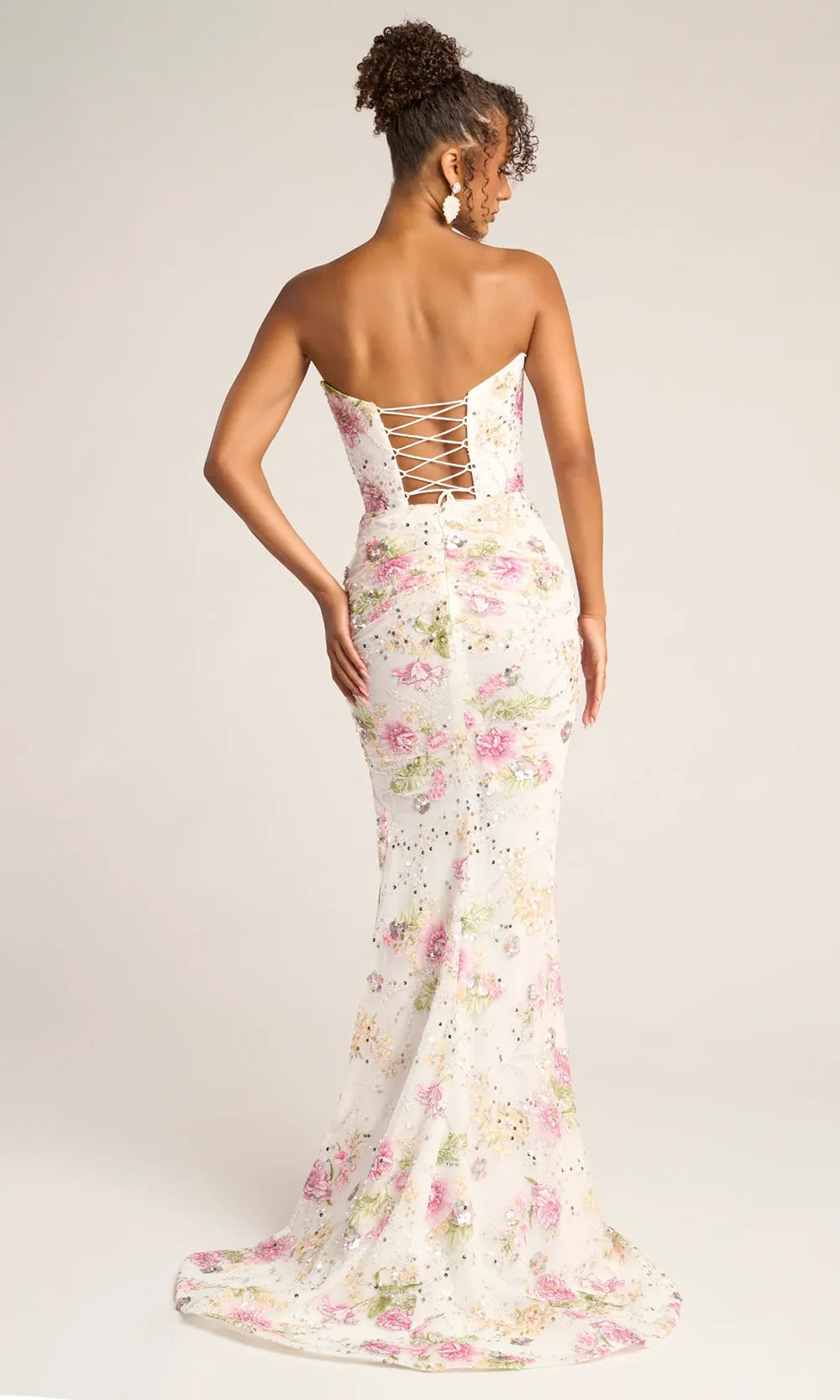 Portia and Scarlett PS26021 - Floral Illusion Corset Gown With Side Slit Prom Dresses