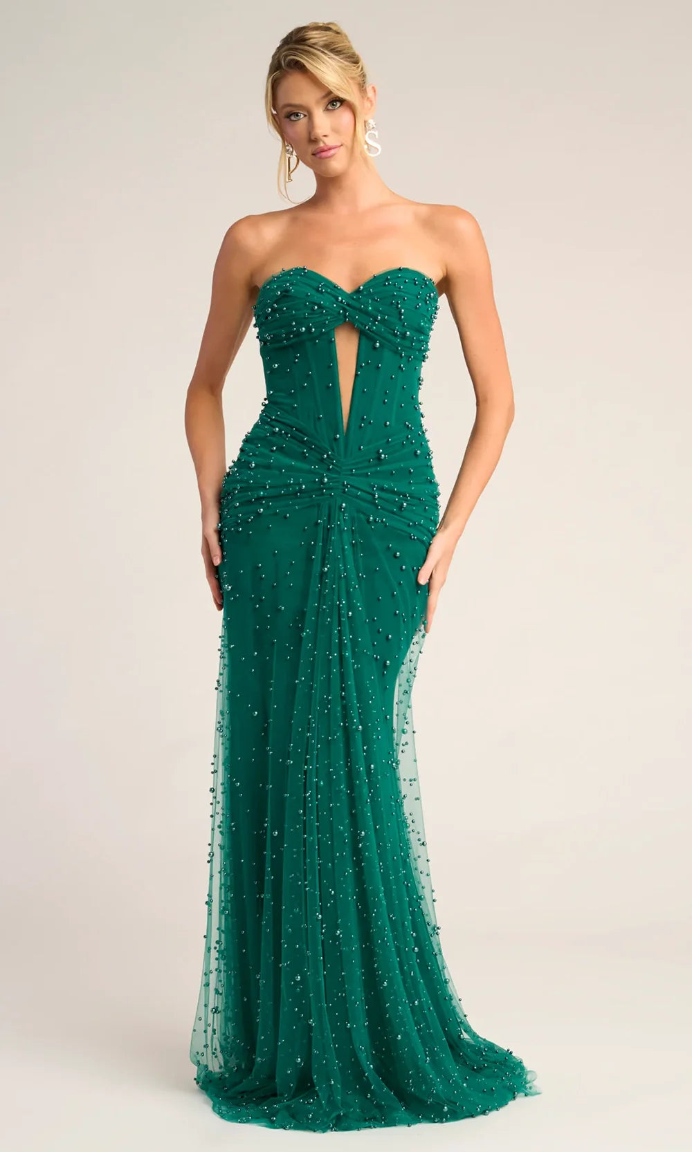 Portia and Scarlett PS26022 - Strapless Tulle Beaded Prom Dress Prom Dresses