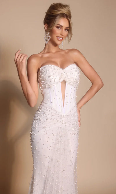 Portia and Scarlett PS26022 - Strapless Tulle Beaded Prom Dress Prom Dresses