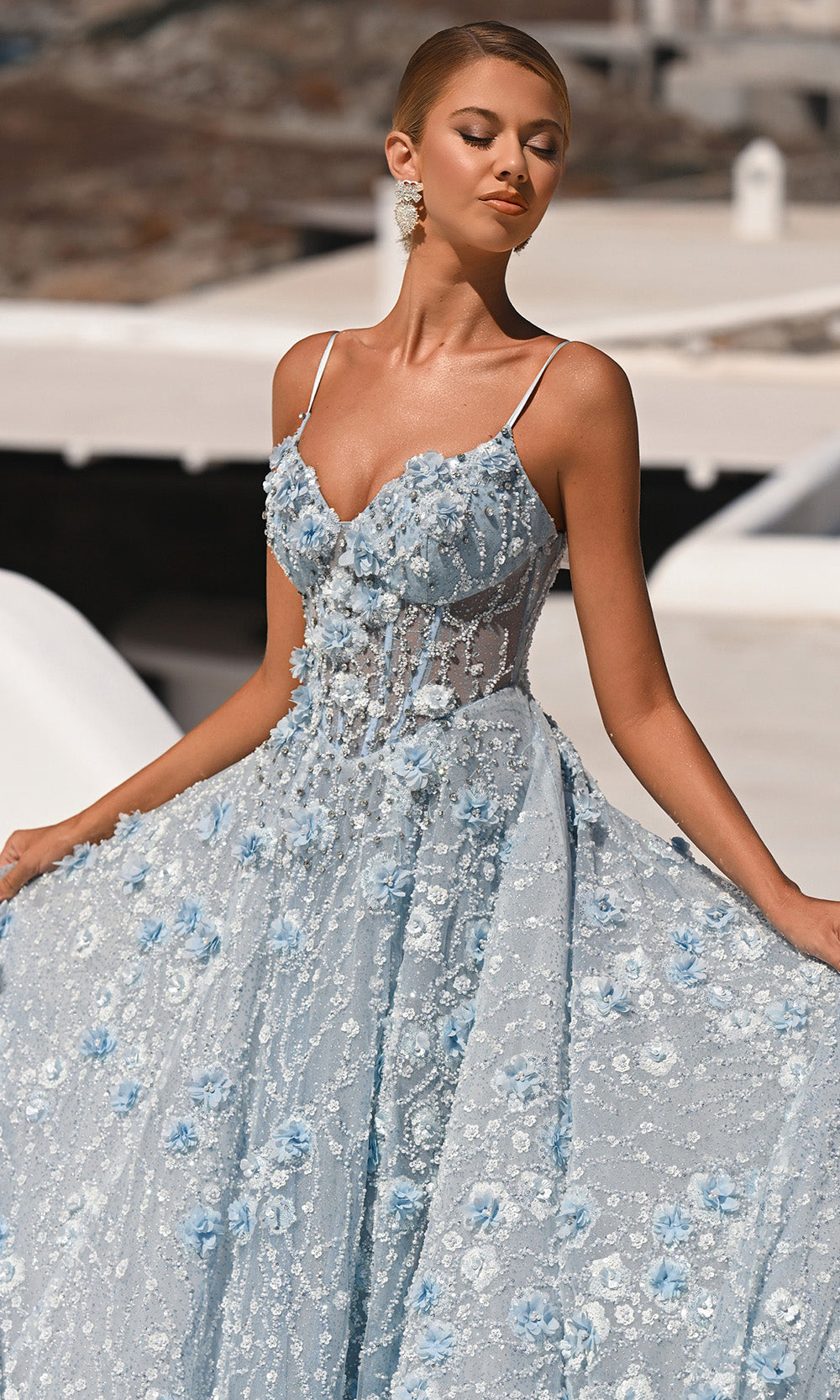 Portia and Scarlett PS26027 - V-Neck Sleeveless Dress With Floral Appliques Prom Dresses