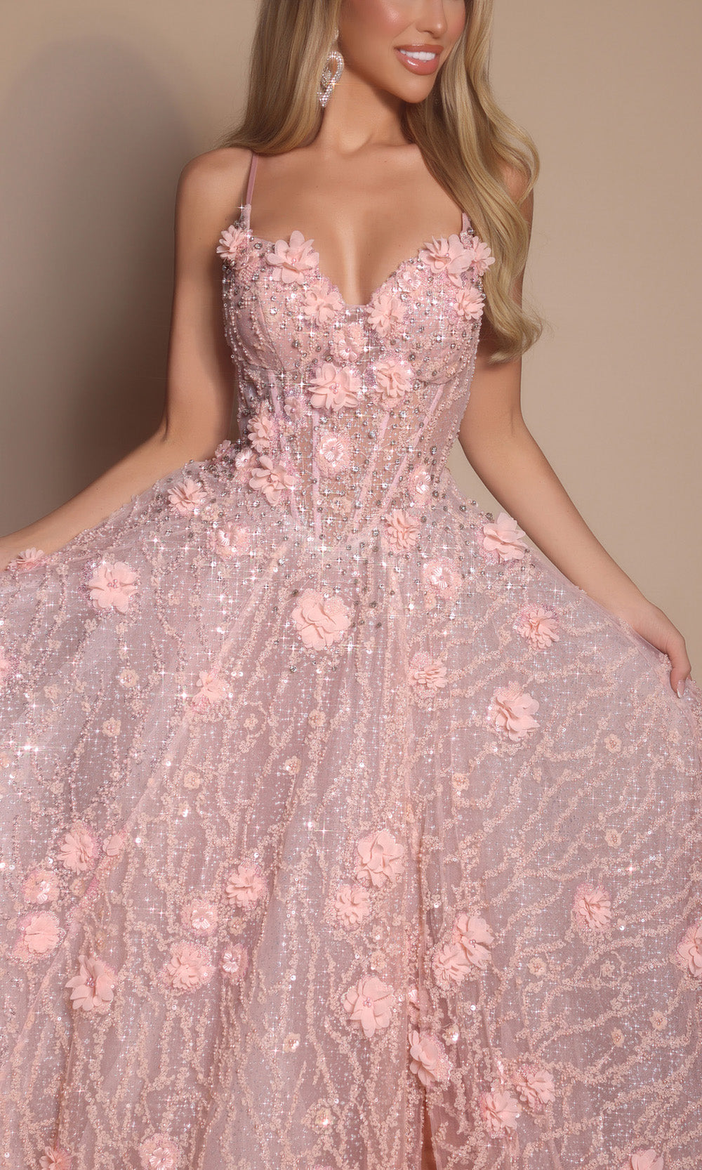 Portia and Scarlett PS26027 - V-Neck Sleeveless Dress With Floral Appliques Prom Dresses