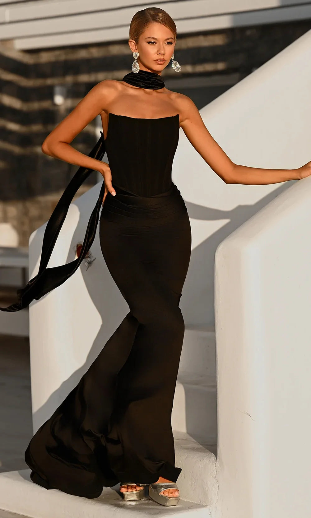 Portia and Scarlett PS26032 - Pleated Waist V-Back Long Dress Prom Dresses