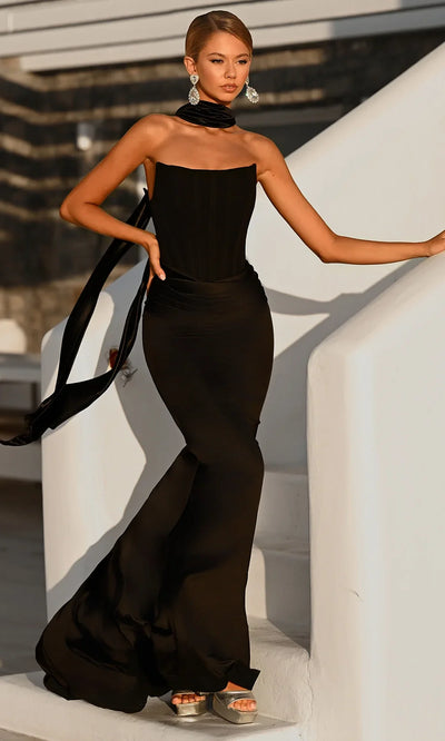 Portia and Scarlett PS26032 - Pleated Waist V-Back Long Dress Prom Dresses