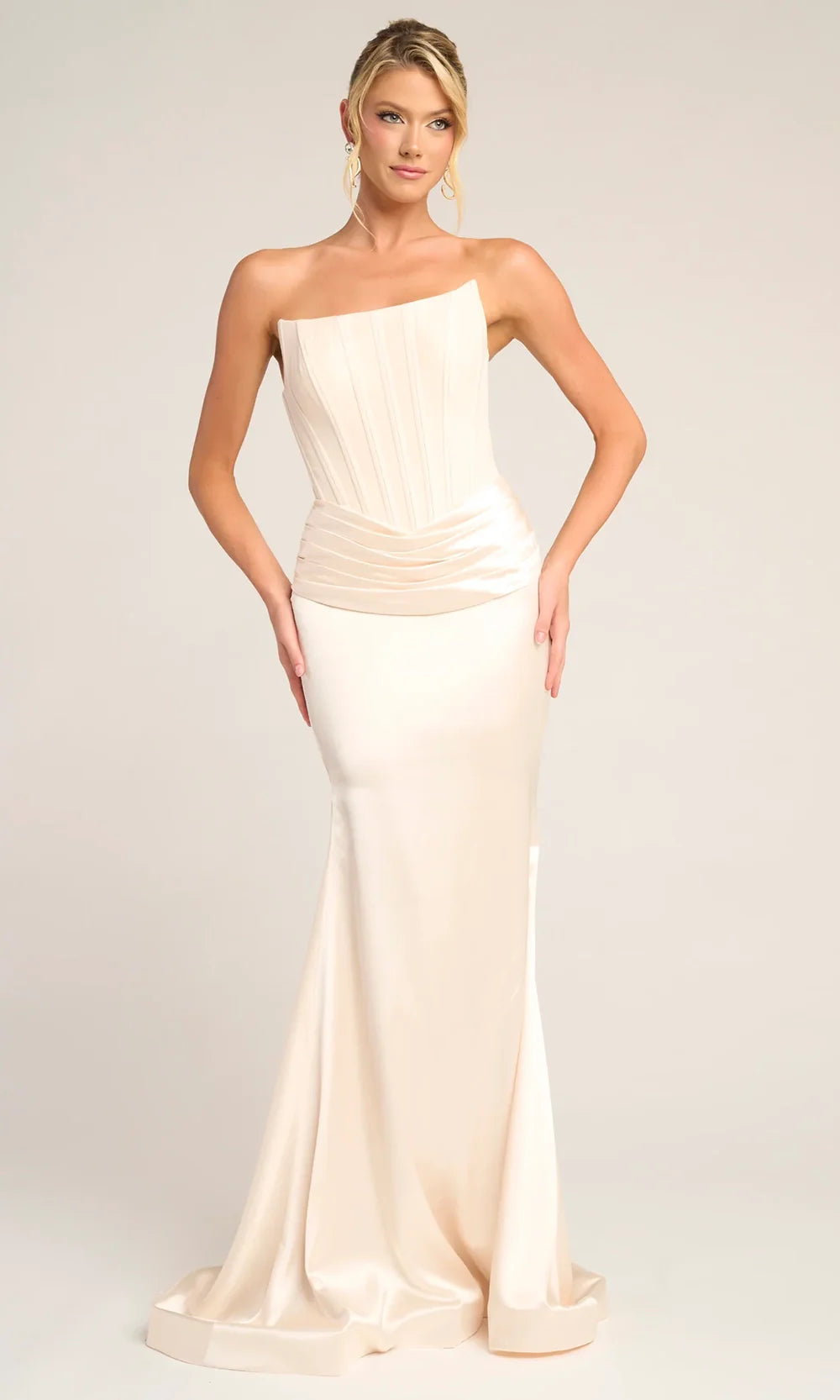 Portia and Scarlett PS26032 - Pleated Waist V-Back Long Dress Prom Dresses