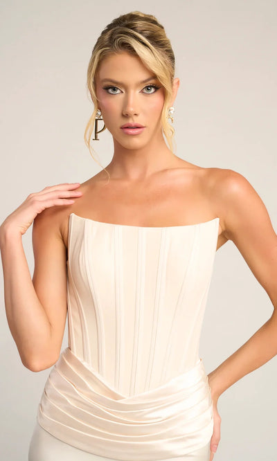 Portia and Scarlett PS26032 - Pleated Waist V-Back Long Dress Prom Dresses