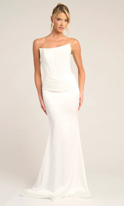 Portia and Scarlett PS26032 - Pleated Waist V-Back Long Dress Prom Dresses