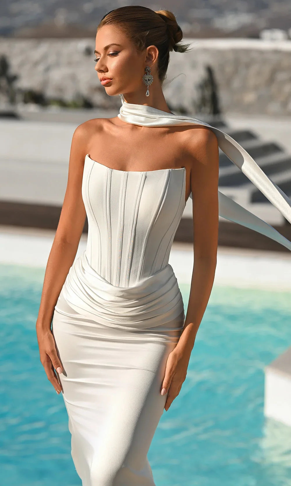 Portia and Scarlett PS26032 - Pleated Waist V-Back Long Dress Prom Dresses